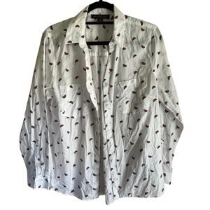 Vintage Gloria Vanderbilt Cotton Watermelon White Button Front Shirt Large